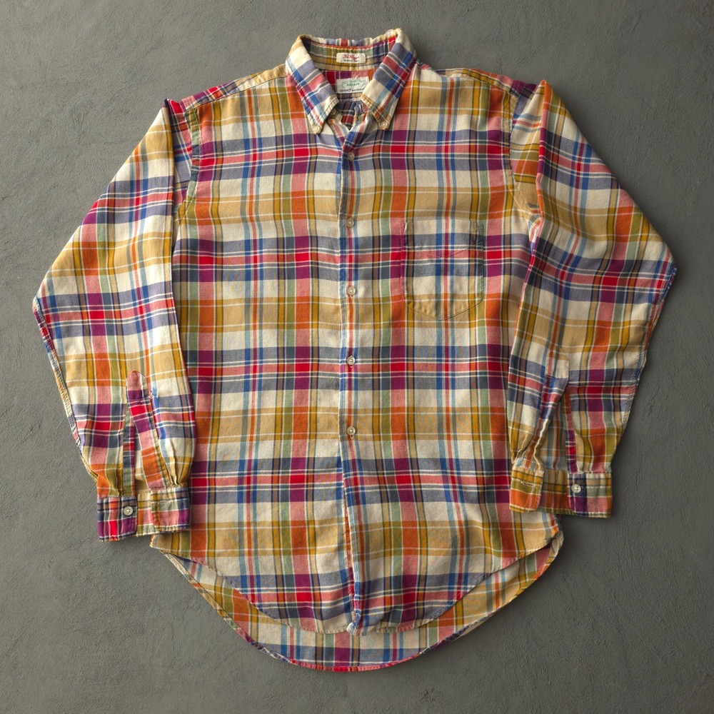 Vintage 1960s Gant Multicolor Plaid Button Down Shirt The Hugger Tapered Body - Picture 13 of 13
